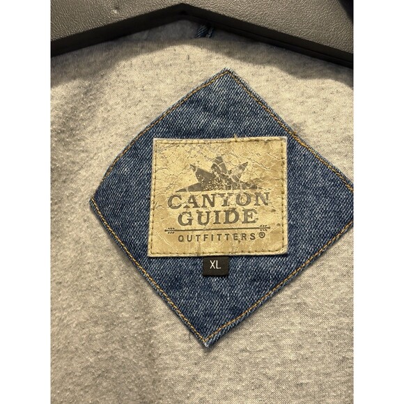Vintage Canyon Guide Outfitters Jean Denim Trucker Jacket Grey Hood Grunge MED - Picture 2 of 14